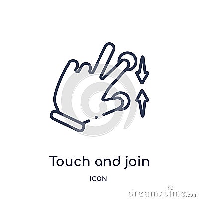 Linear touch and join icon from Hands and guestures outline collection. Thin line touch and join icon isolated on white background Vector Illustration