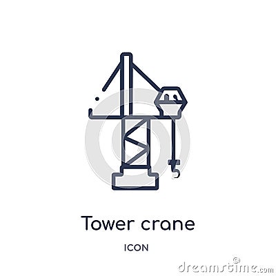 Linear tower crane icon from City elements outline collection. Thin line tower crane vector isolated on white background. tower Vector Illustration