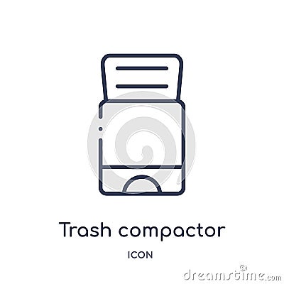 Linear trash compactor icon from Electronic devices outline collection. Thin line trash compactor vector isolated on white Vector Illustration