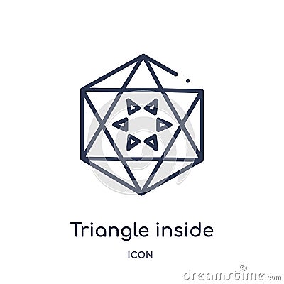 Linear triangle inside hexagon icon from Geometry outline collection. Thin line triangle inside hexagon icon isolated on white Vector Illustration