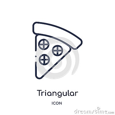 Linear triangular pizza slice icon from Food outline collection. Thin line triangular pizza slice icon isolated on white Vector Illustration