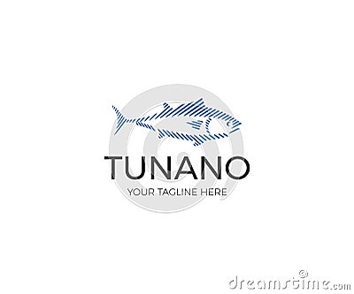 Linear Tuna Logo Template. Sport Fishing Vector Line Design Vector Illustration