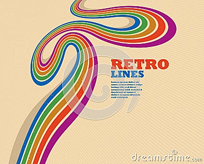 Linear vector abstract background in all colors of rainbow, retro style lines in 3D dimensional perspective. Vector Illustration