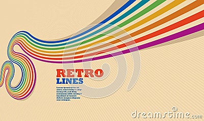 Linear vector abstract background in all colors of rainbow, retro style lines in 3D dimensional perspective. Vector Illustration