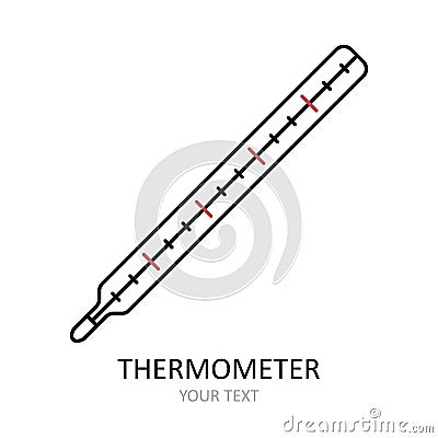 Linear vector icon. Mercury thermometer for measuring temperature. Antiviral drawing. Illustration on the theme of coronavirus Vector Illustration