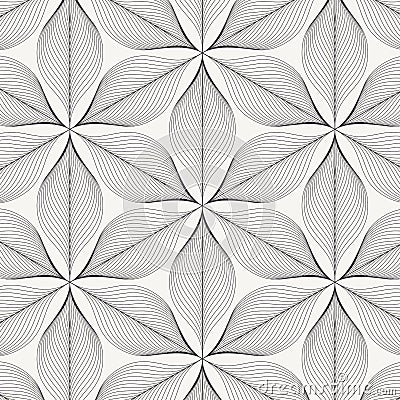 Linear vector pattern, repeating abstract leaves, gray line of leaf or flower, floral. graphic clean design for fabric, event Vector Illustration