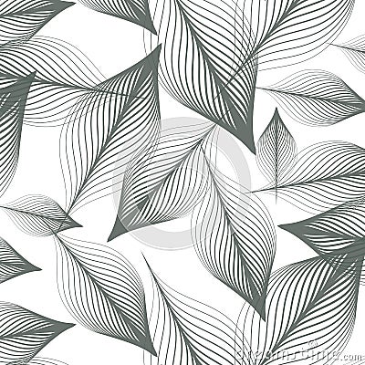 Linear vector pattern, repeating abstract leaves, gray line of leaf or flower, floral. graphic clean design for fabric, event Vector Illustration