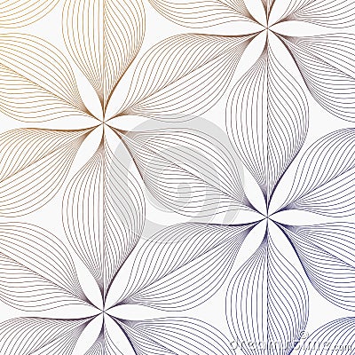 Linear vector pattern, repeating abstract leaves, gray line of leaf or flower, floral. graphic clean design for fabric, event Vector Illustration