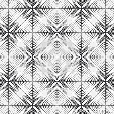 Linear vector pattern, repeating abstract a linear leaf or flower each circling on square shape. Vector Illustration