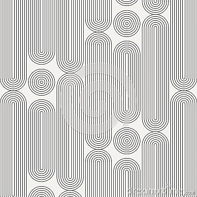 Linear vector pattern, repeating linear circle and linear rounded rectangle shape randomly, monochrome styles. Pattern is clean Vector Illustration
