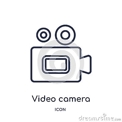 Linear video camera icon from Electronic stuff fill outline collection. Thin line video camera vector isolated on white background Vector Illustration