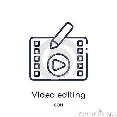Linear video editing icon from Entertainment and arcade outline collection. Thin line video editing vector isolated on white Vector Illustration