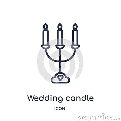 Linear wedding candle icon from Birthday party outline collection. Thin line wedding candle vector isolated on white background. Vector Illustration