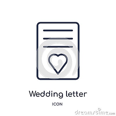 Linear wedding letter icon from Birthday party outline collection. Thin line wedding letter vector isolated on white background. Vector Illustration