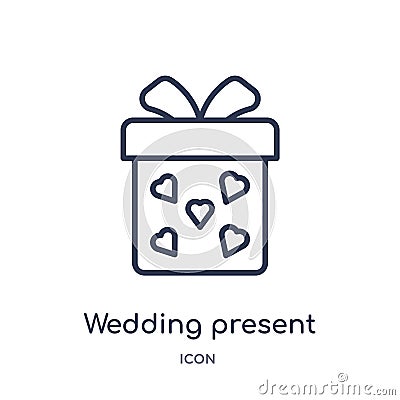 Linear wedding present icon from Birthday party outline collection. Thin line wedding present vector isolated on white background Vector Illustration