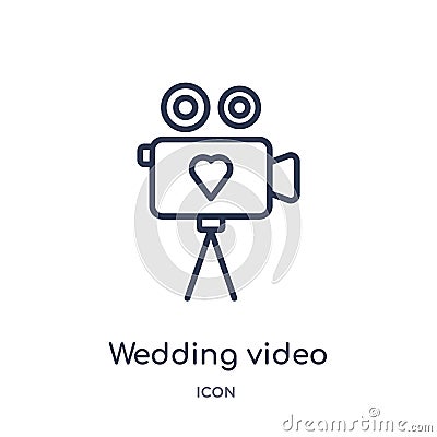 Linear wedding video icon from Birthday party outline collection. Thin line wedding video vector isolated on white background. Vector Illustration