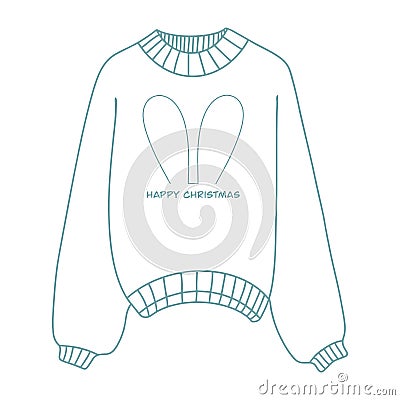 Linear winter sweater badge. Winter sweater with rabbit ears. A winter sweater icon with a thin line highlighted on a Vector Illustration