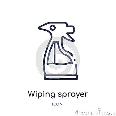 Linear wiping sprayer tool icon from Cleaning outline collection. Thin line wiping sprayer tool vector isolated on white Vector Illustration