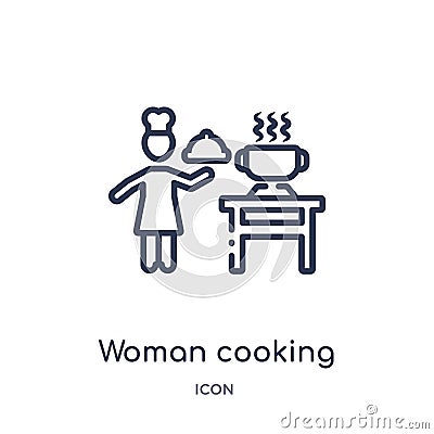 Linear woman cooking icon from Humans outline collection. Thin line woman cooking icon isolated on white background. woman cooking Vector Illustration