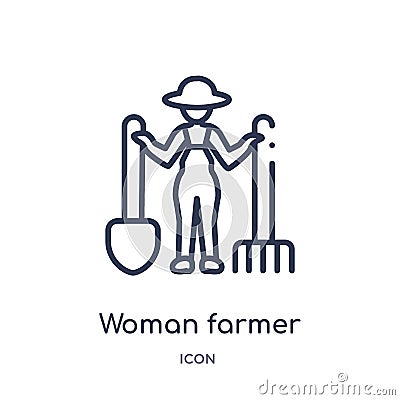 Linear woman farmer icon from Ladies outline collection. Thin line woman farmer icon isolated on white background. woman farmer Vector Illustration