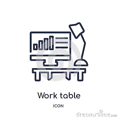 Linear work table icon from Business outline collection. Thin line work table icon isolated on white background. work table trendy Vector Illustration