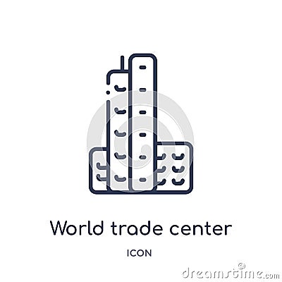 Linear world trade center icon from Buildings outline collection. Thin line world trade center vector isolated on white background Vector Illustration