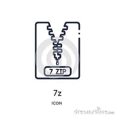 Linear 7z icon from File type outline collection. Thin line 7z vector isolated on white background. 7z trendy illustration Vector Illustration
