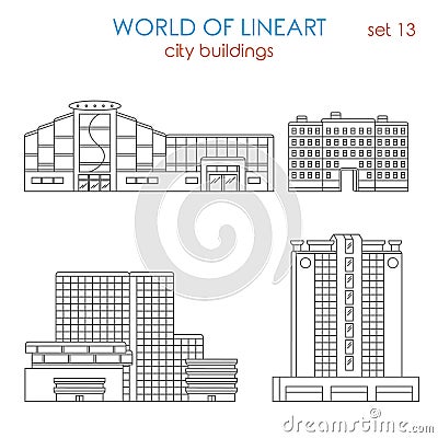 Lineart architecture city modern public municipal building mall Vector Illustration