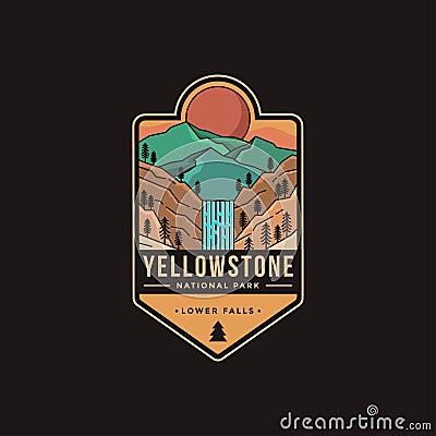 Emblem patch logo illustration of Lower falls Yellowstone National Park Vector Illustration