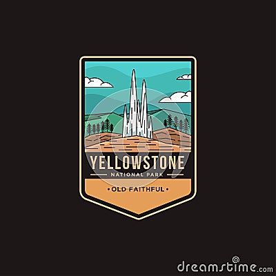 Emblem patch logo illustration of Old Faithful Yellowstone National Park Vector Illustration