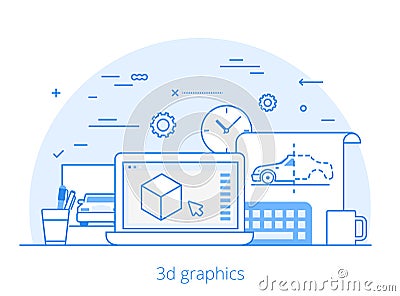 Lineart Flat 3D graphics service website vector Vector Illustration