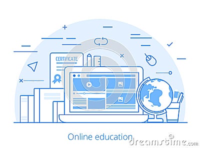 Lineart Flat online education website vector Vector Illustration