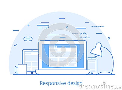 Lineart Flat software responsive web design vector Vector Illustration