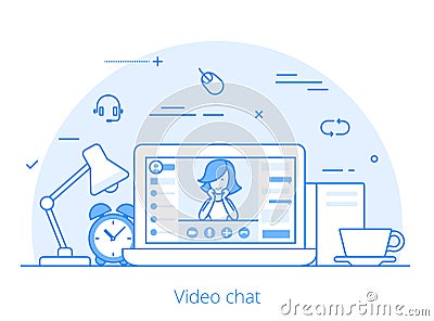 Lineart Flat video chat conference vector software Vector Illustration