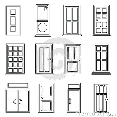 Lineart Old Doors Icons Set House Flat Design Isolated Vector Illustration Vector Illustration