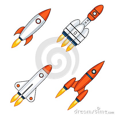 Lineart outline space rocket start up launch innovation development technology icons design set template vector Vector Illustration