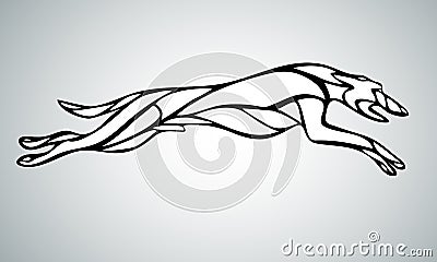 Lineart silhouette of running dog whippet breed. Vector Vector Illustration