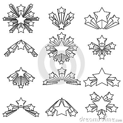 Lineart stars explosion burst set vector illustration Vector Illustration