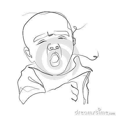 Lineart vector illustration of a yawning baby Vector Illustration