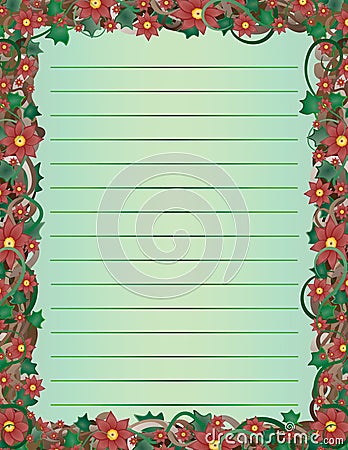 Lined letter form with floral frame. Floral wreath border letterhead. Green background Stock Photo