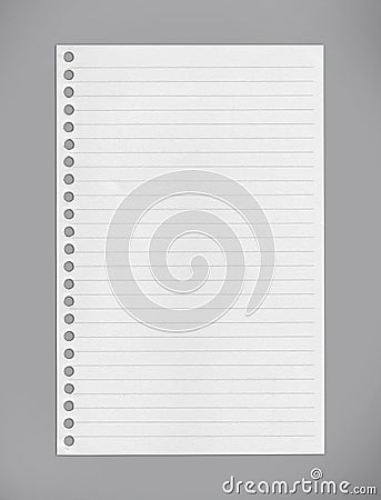 Lined notebook paper on gray background/clipping paths Stock Photo