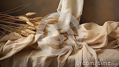 Linen Texture: Classical Still Life Photo With Fabric And Wheat Stock Photo