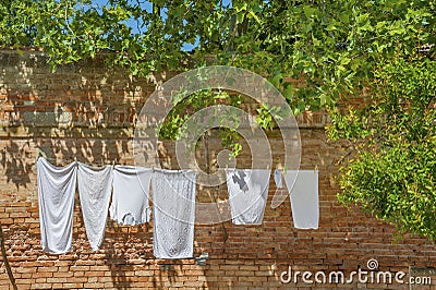 Laundry on clothesline Stock Photo