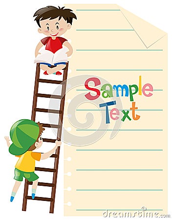 Linepaper template with boys reading Vector Illustration