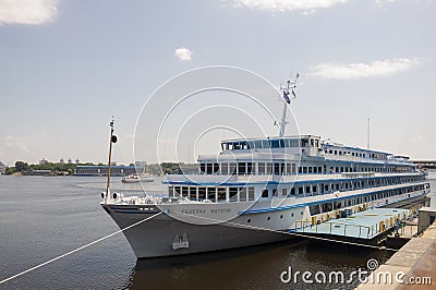 Liner named General Vatutin on the Dnipro river in Kiev city Editorial Stock Photo