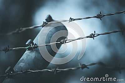 Lines of barbed wire to demarcate the border Editorial Stock Photo