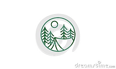 Lines camp tent with forest pines logo symbol vector icon illustration graphic design Vector Illustration