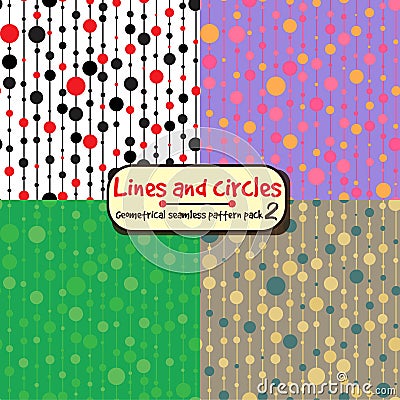 Lines and circles vertical seamless pattern pack with different color combinations. Vector Illustration