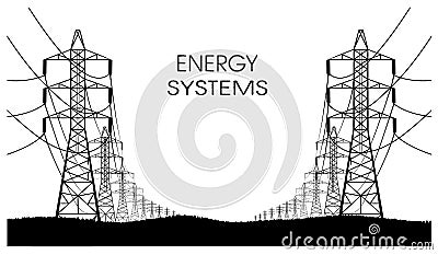 Lines of electricity transfers on a white background Vector Illustration