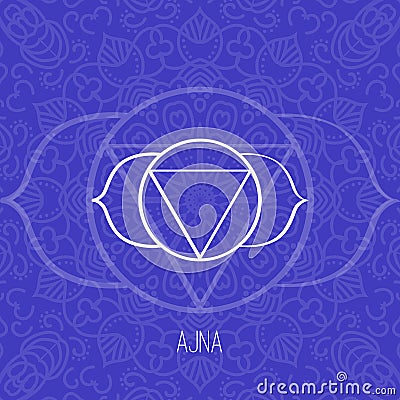 Lines geometric illustration of one of the seven chakras - Ajna on blue background, the symbol of Hinduism, Buddhism. Vector Illustration